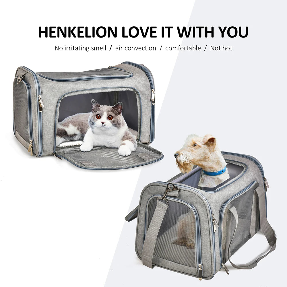 Airline-approved cat carrier with adjustable shoulder strap - hands-free travel