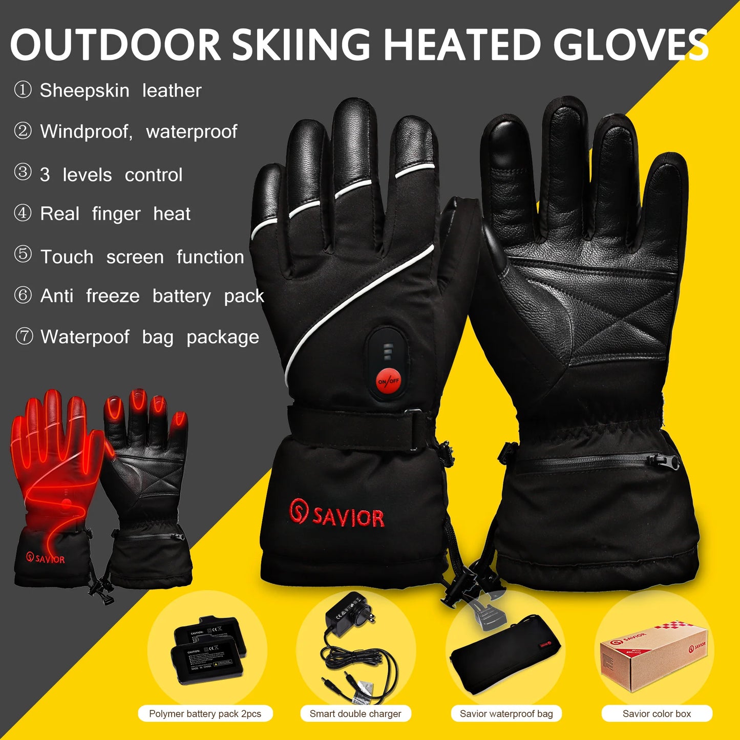 Rechargeable Heated Gloves - Winter Thermal Gloves for Skiing & Outdoor