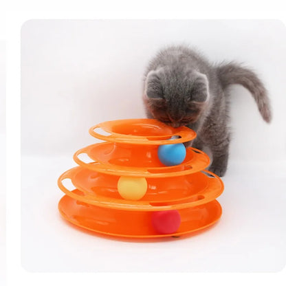 Cat Turntable Toy - 3-Layer Interactive Spinning Track