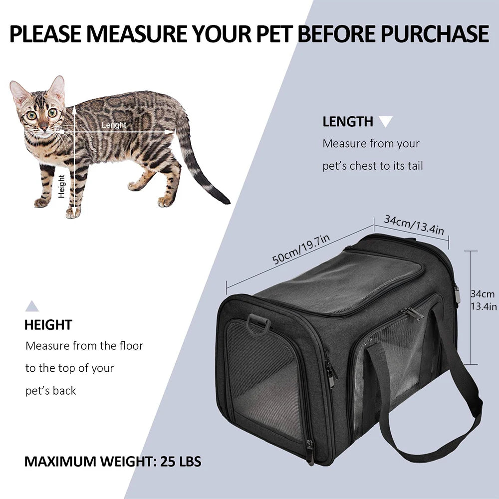 Pet carrier backpack measurements - L size 50x34x34cm for pets up to 12kg