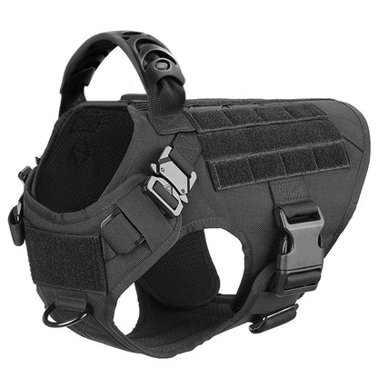Black tactical dog harness – front and side view