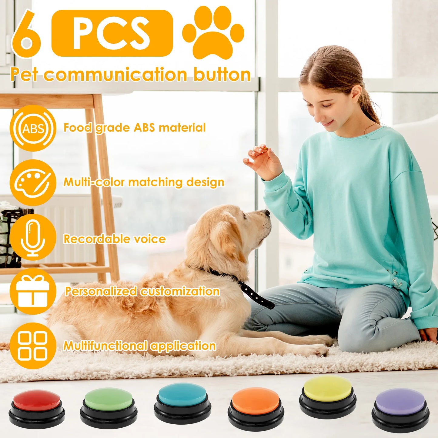 Dog Communication Buttons - Voice Recording Training Buzzer (4/6 Pcs)