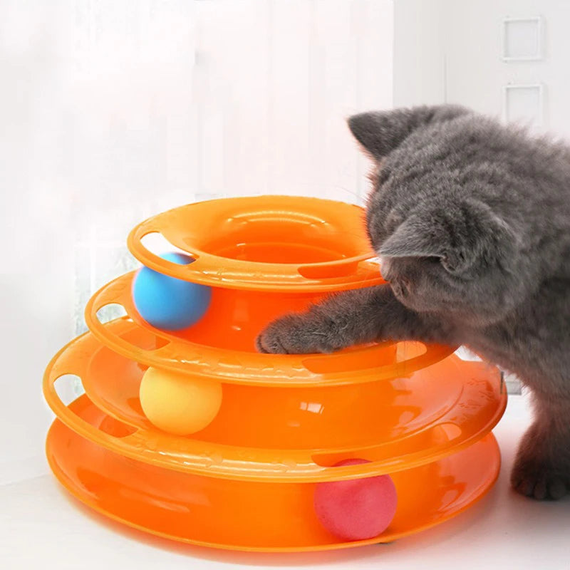 Cat Turntable Toy - 3-Layer Interactive Spinning Track