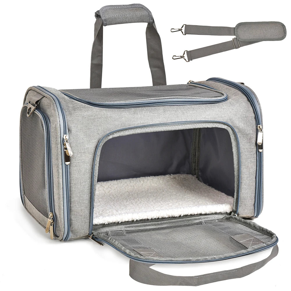 Airline-approved pet carrier with padded straps - comfortable carrying for long trips