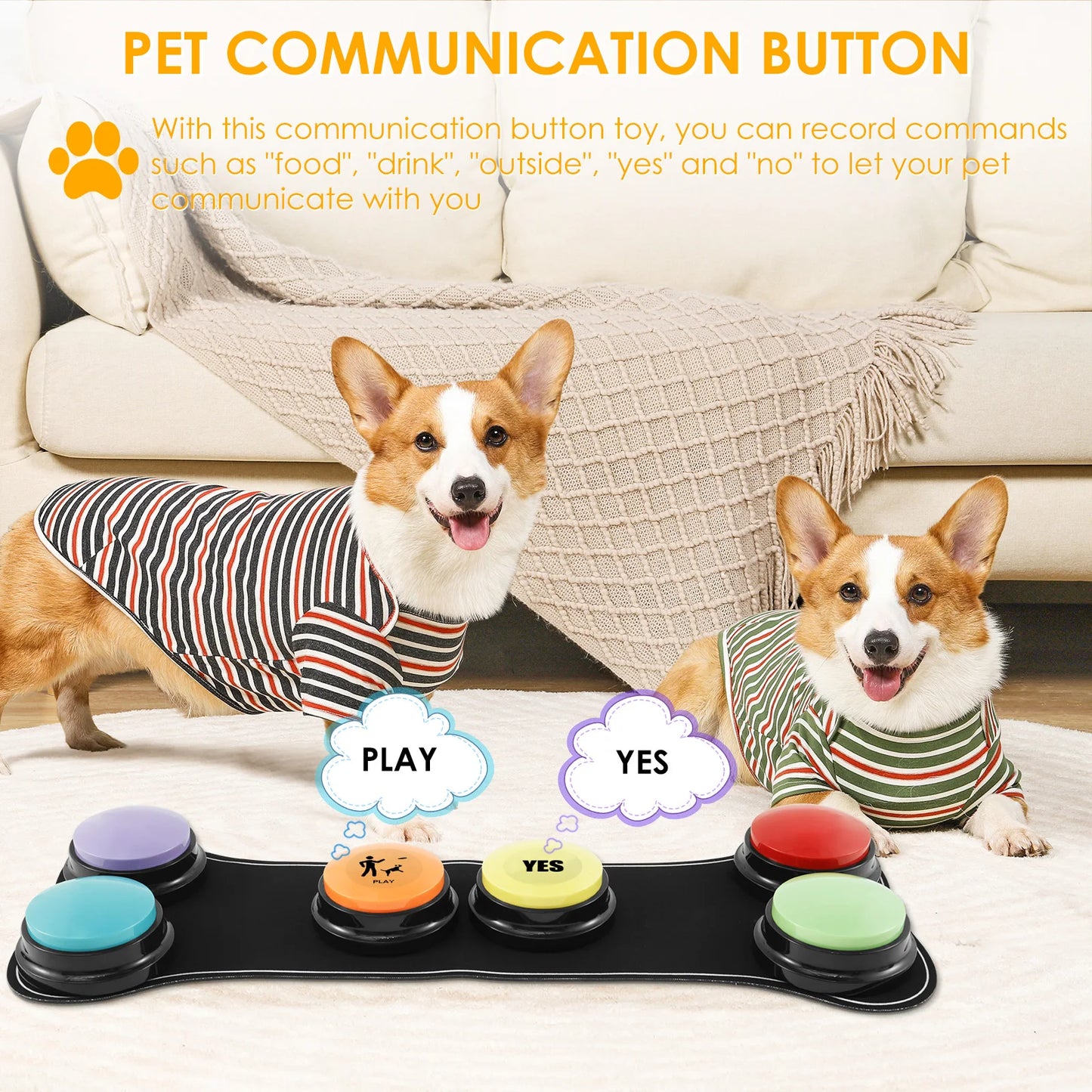 Dog Communication Buttons - Voice Recording Training Buzzer (4/6 Pcs)