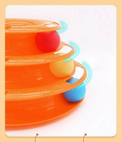 Cat Turntable Toy - 3-Layer Interactive Spinning Track