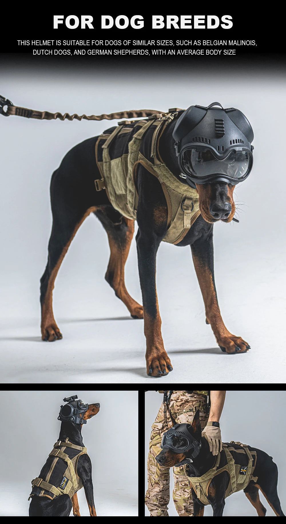 Nablit Joe K9 Tactical Dog Helmet with Goggles - Protective Military Training Helmet for German Shepherd & Malinois