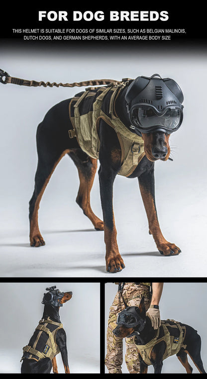 Nablit Joe K9 Tactical Dog Helmet with Goggles - Protective Military Training Helmet for German Shepherd & Malinois