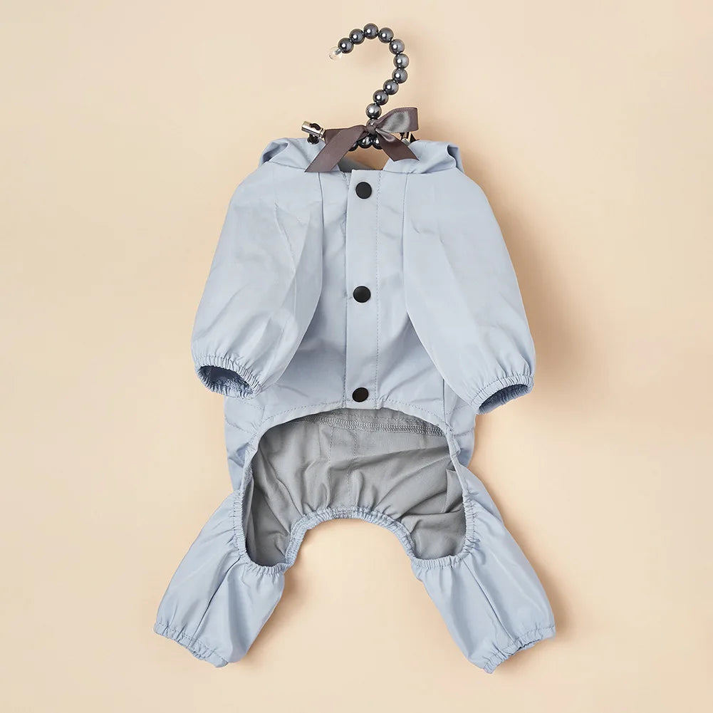 Waterproof Dog Jumpsuit - Hood Detail and Full Body Coverage
