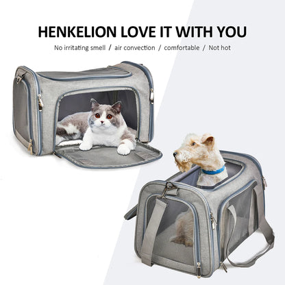 Waterproof pet travel bag with safety features - seat belt loops and luggage strap