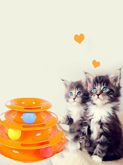Cat Turntable Toy - 3-Layer Interactive Spinning Track
