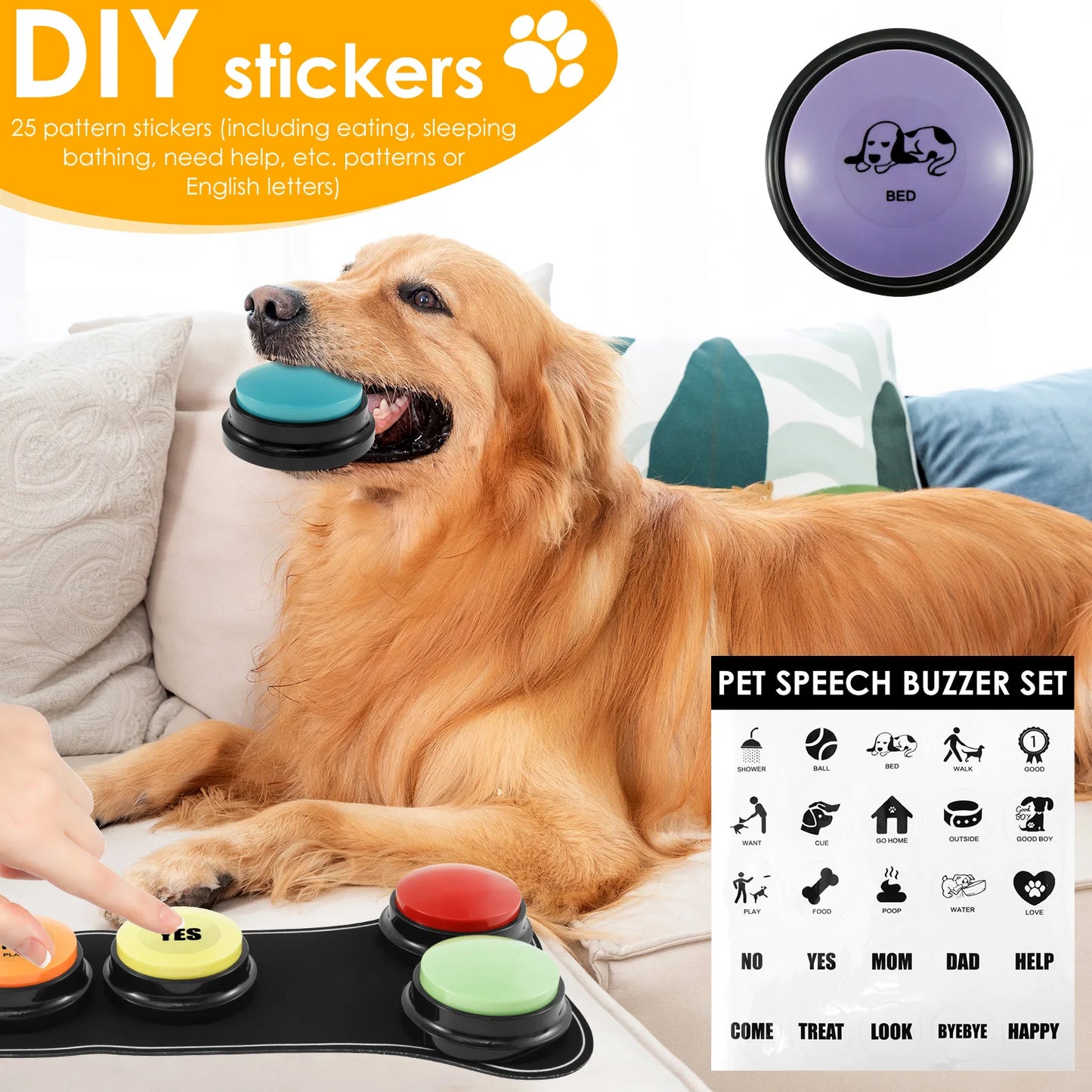 Dog Communication Buttons - Voice Recording Training Buzzer (4/6 Pcs)